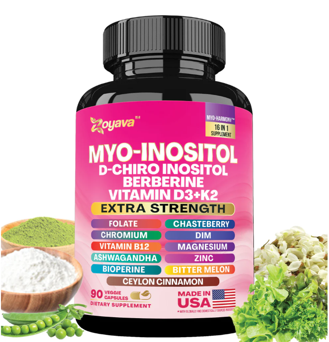Suplemento para las hormonas-Myo-Inositol + D-Chiro Inositol + Berberina + Vitamina D3 + K2 – 90 Cápsulas