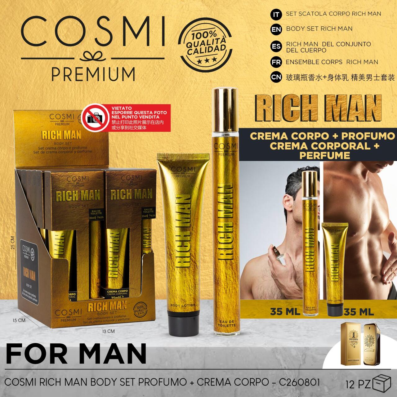 SET RICH MAN 35+35ML COSMI – Cuidado corporal premium con aroma irresistible